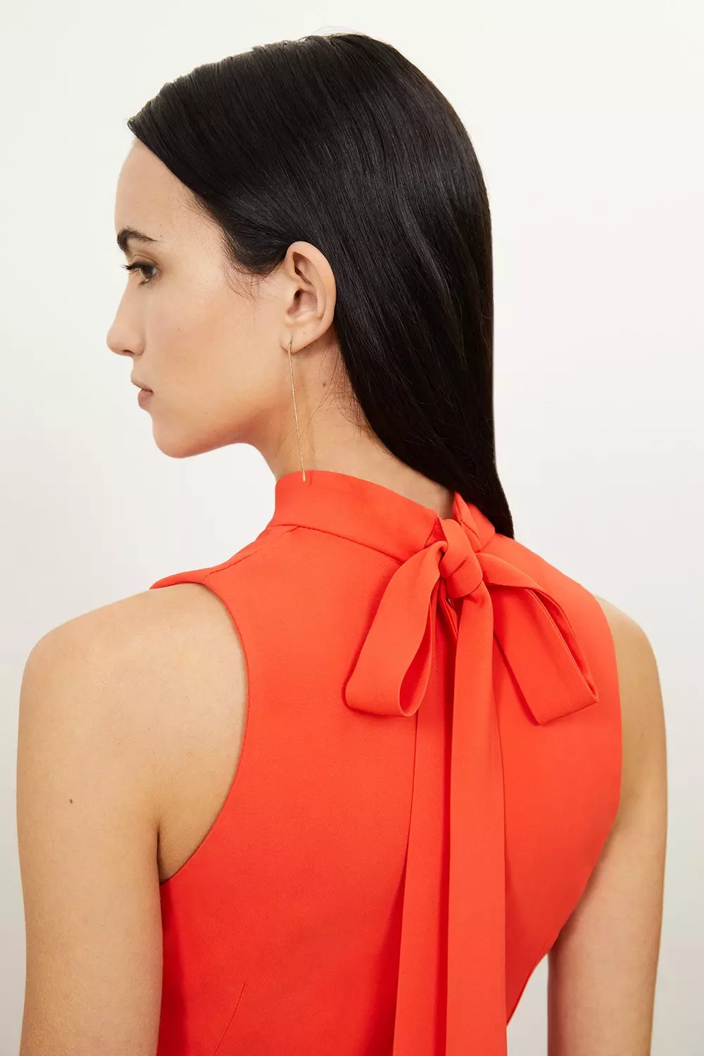 【KAREN MILLEN】ストレッチ ビスコースタイネック ミディドレス Petite Compact Stretch Viscose Tailored High Neck Tie Detail